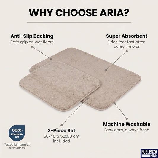 Beige - Ruglenza Aria Bath Mat 2 Piece Set - 2