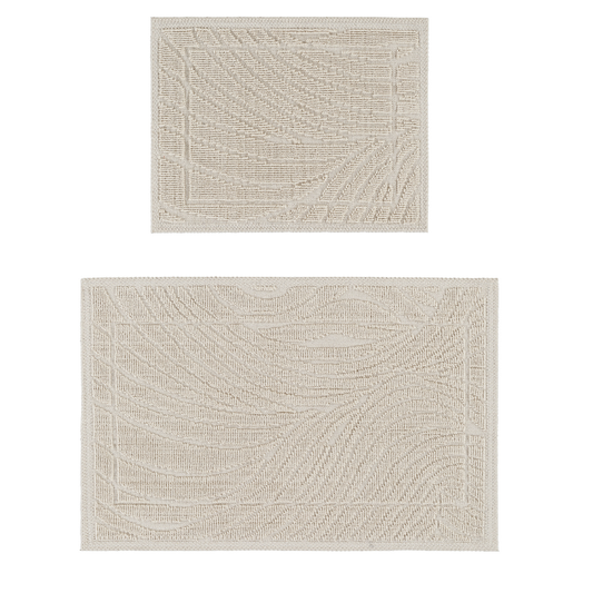 Cream / Cream-BK01 - Ruglenza Greca Bath Mat Set - 2 Pieces