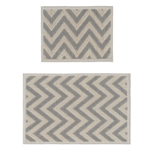 Ecru / Grey-BK03 - Ruglenza Greca Bath Mat Set - 2 Pieces