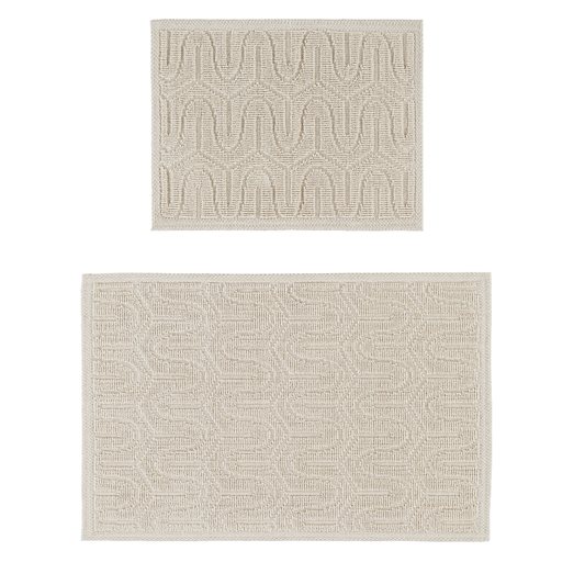 Cream / Cream-BK06 - Ruglenza Greca Bath Mat Set - 2 Pieces
