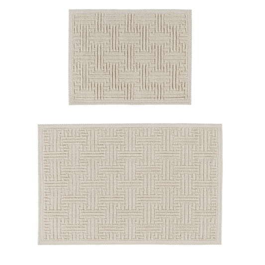 Cream / Cream-BK07 - Ruglenza Greca Bath Mat Set - 2 Pieces