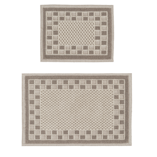 Cream / Beige-BK08 - Ruglenza Greca Bath Mat Set - 2 Pieces