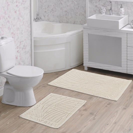 Cream / Cream-BK01 - Ruglenza Greca Bath Mat Set - 2 Pieces - 2