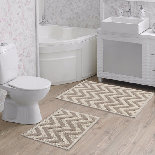 Ecru / Beige-BK03 - Ruglenza Greca Bath Mat Set - 2 Pieces - 2