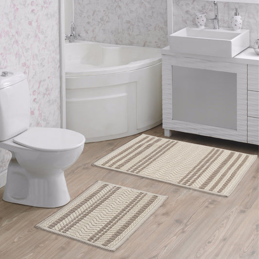 Ecru / Beige-BK04 - Ruglenza Greca Bath Mat Set - 2 Pieces - 2