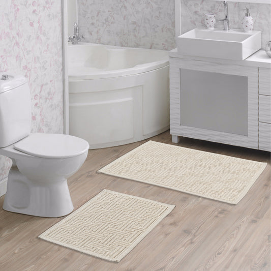Cream / Cream-BK07 - Ruglenza Greca Bath Mat Set - 2 Pieces - 2