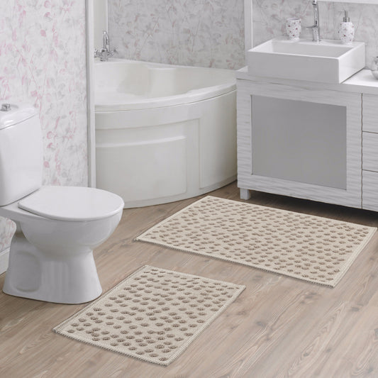 Ecru / Beige-BK09 - Ruglenza Greca Bath Mat Set - 2 Pieces - 2