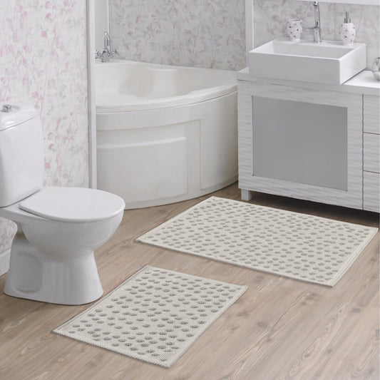 Ecru / Grey-BK09 - Ruglenza Greca Bath Mat Set - 2 Pieces - 2