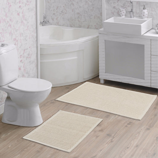 Cream / Cream-BK11 - Ruglenza Greca Bath Mat Set - 2 Pieces - 2