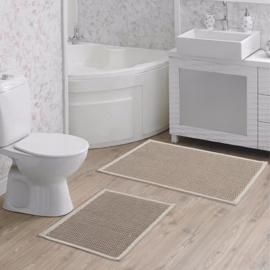 Ecru / Beige-BK11 - Ruglenza Greca Bath Mat Set - 2 Pieces - 2