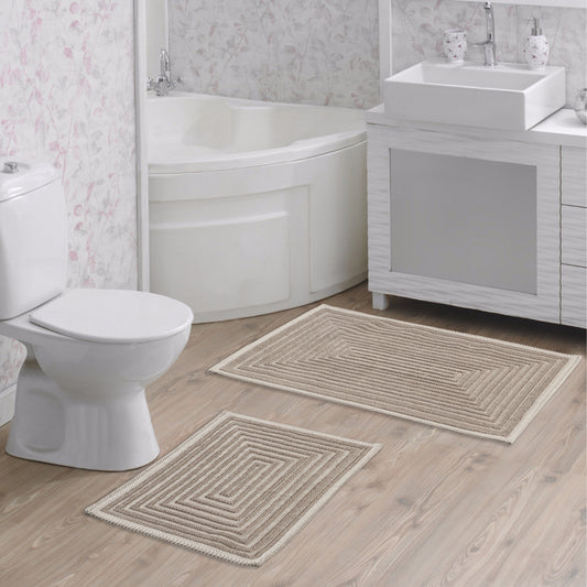 Ecru / Beige-BK13 - Ruglenza Greca Bath Mat Set - 2 Pieces - 2