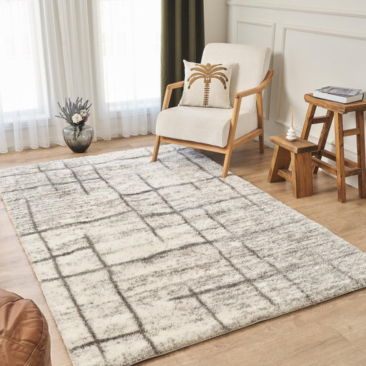 Cream / Dark Grey - 2 - Ruglenza Isola Shaggy Rugs - 2
