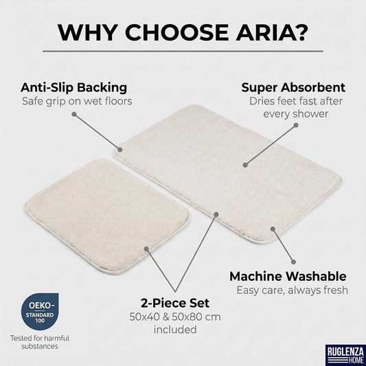 Cream - Ruglenza Aria Bath Mat 2 Piece Set - 2