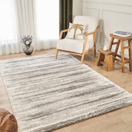 Cream / Dark Grey - Ruglenza Isola Shaggy Rugs - 2