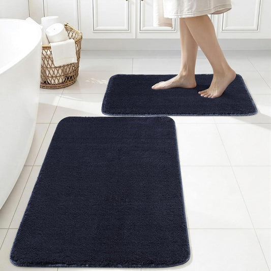 Navy - Ruglenza Aria Bath Mat 2 Piece Set