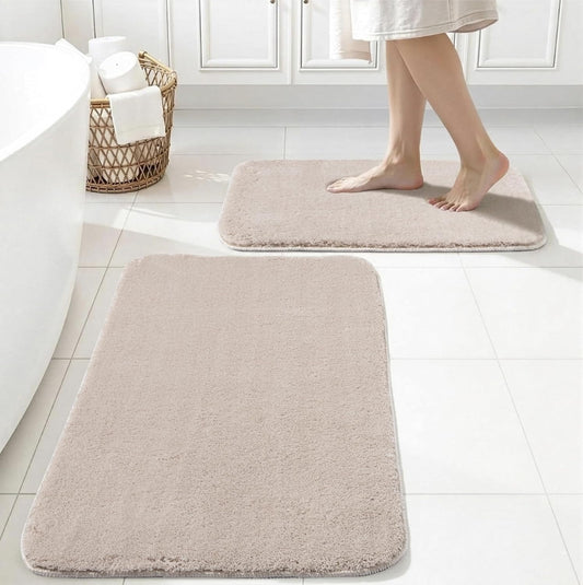 Beige - Ruglenza Aria Bath Mat 2 Piece Set