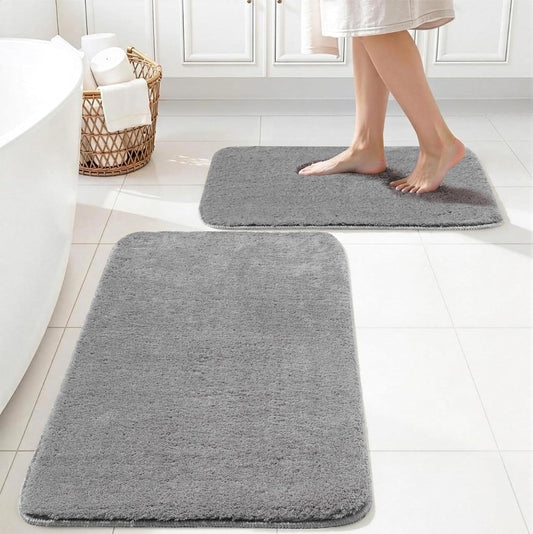 Grey - Ruglenza Aria Bath Mat 2 Piece Set
