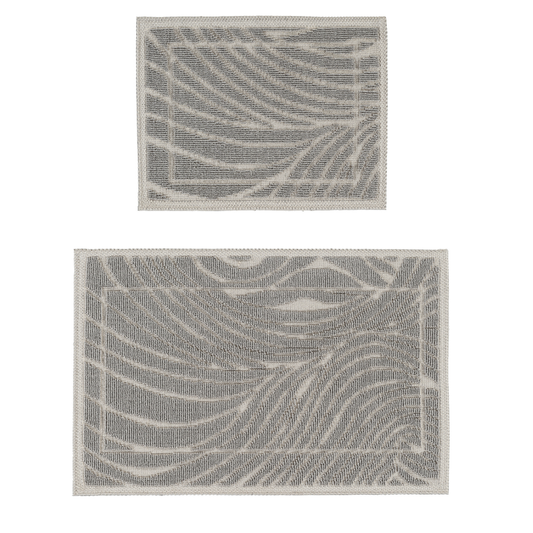 Ecru / Grey-BK01 - Ruglenza Greca Bath Mat Set - 2 Pieces