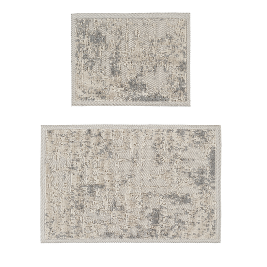 Ecru / Grey-BK02 - Ruglenza Greca Bath Mat Set - 2 Pieces