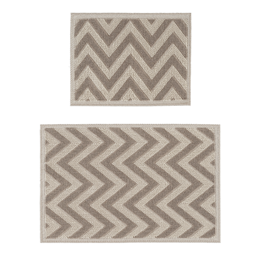 Ecru / Beige-BK03 - Ruglenza Greca Bath Mat Set - 2 Pieces