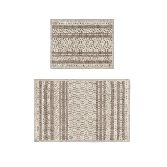 Ecru / Beige-BK04 - Ruglenza Greca Bath Mat Set - 2 Pieces
