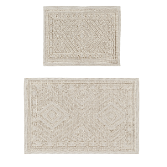 Cream / Cream-BK05 - Ruglenza Greca Bath Mat Set - 2 Pieces