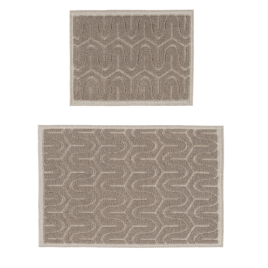 Cream / Beige-BK06 - Ruglenza Greca Bath Mat Set - 2 Pieces