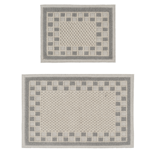 Cream / Grey-BK08 - Ruglenza Greca Bath Mat Set - 2 Pieces