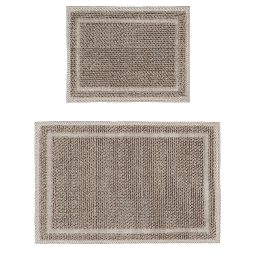 Ecru / Beige-BK10 - Ruglenza Greca Bath Mat Set - 2 Pieces