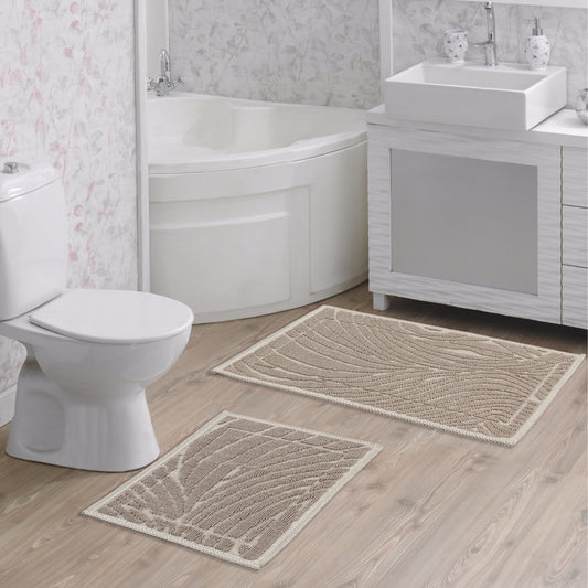 Ecru / Beige-BK01 - Ruglenza Greca Bath Mat Set - 2 Pieces - 2