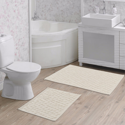 Cream / Cream-BK09 - Ruglenza Greca Bath Mat Set - 2 Pieces - 2
