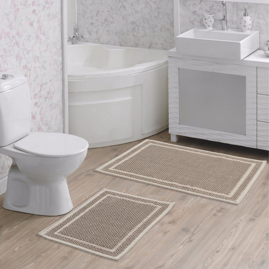Ecru / Beige-BK10 - Ruglenza Greca Bath Mat Set - 2 Pieces - 2