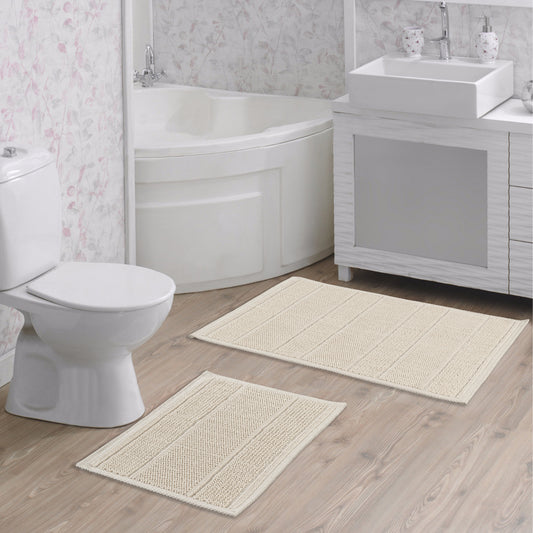 Cream / Cream-BK12 - Ruglenza Greca Bath Mat Set - 2 Pieces - 2