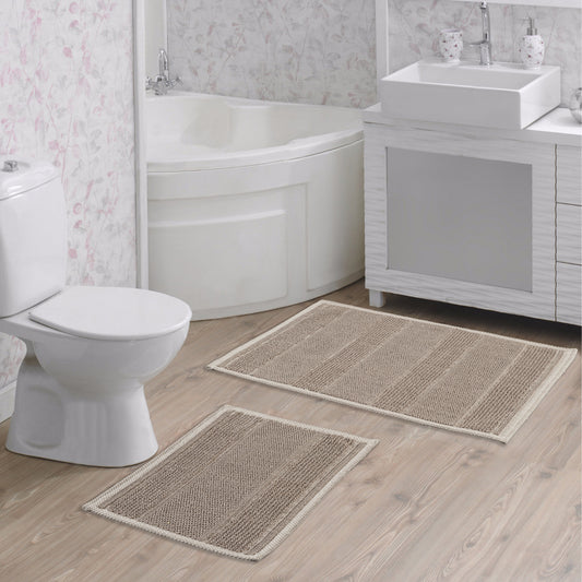 Ecru / Beige-BK12 - Ruglenza Greca Bath Mat Set - 2 Pieces - 2